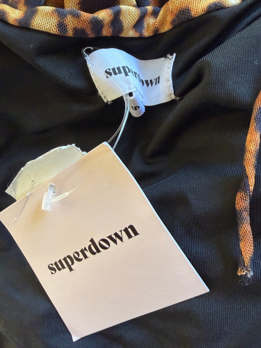 superdown Rupa Mini Dress Tan Leopard Print Tie-Front stretch Revolve S - Picture 4 of 7